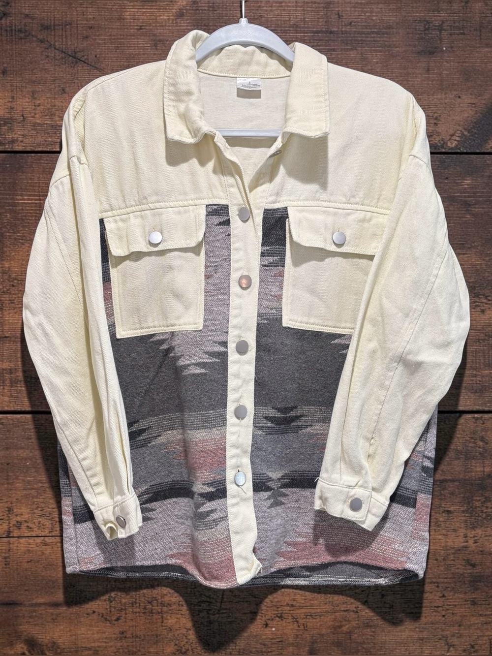 Lightweight Cream & Multicolor Women's Western Aztec Shirt Jacket